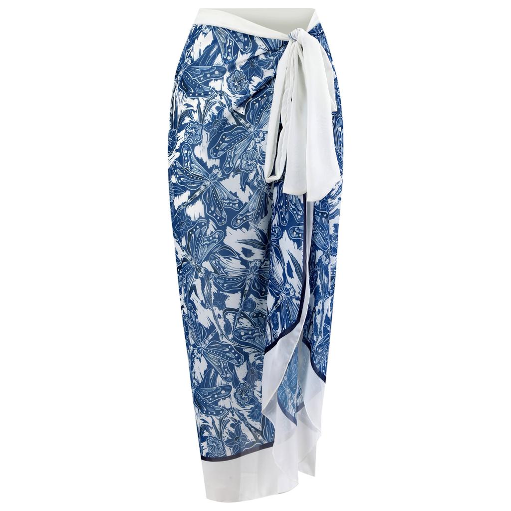 New One-piece Swim Strap Suit for Women Tight Retro Printed Swimsuit Chiffon Long Skirt Suit