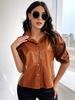 Brown Casual Handmade Lambskin Leather Formal Women's Genuine Party Stylish Shirt