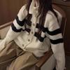 Fashion Turtleneck Striped Knitted Cardigan Women's Sweater Autumn and Winter Coat Loose Simple Casual Office Top Ladies Clothing