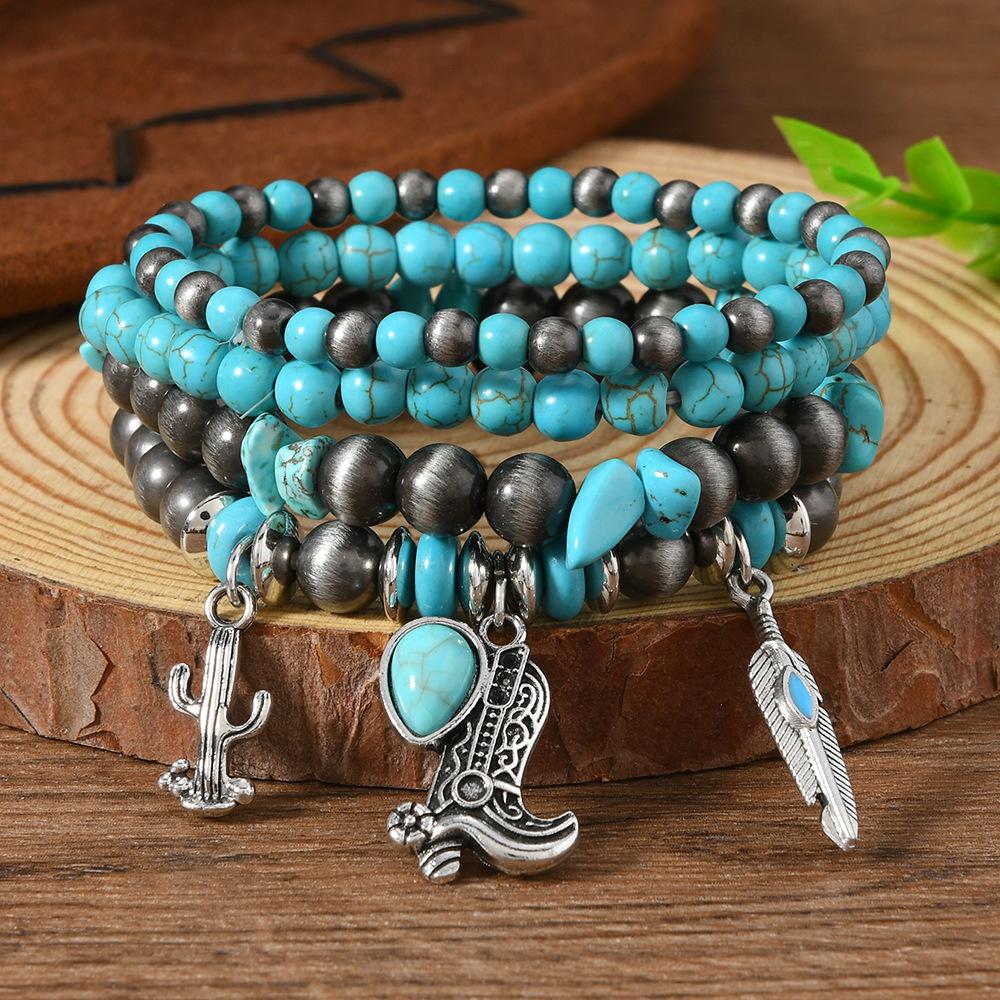 Bohemian Turquoise Beaded Bracelet Set Middle Eastern Prayer Beads Handmade Adjustable Ethnic Stacking Vacation Bracelets