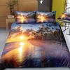 Queen Ocean Bedding Set Summer Beach Duvet Cover Set Hawaiian Palm Trees Marine Life Sea Waves Fish Printed Comforter Cover Set