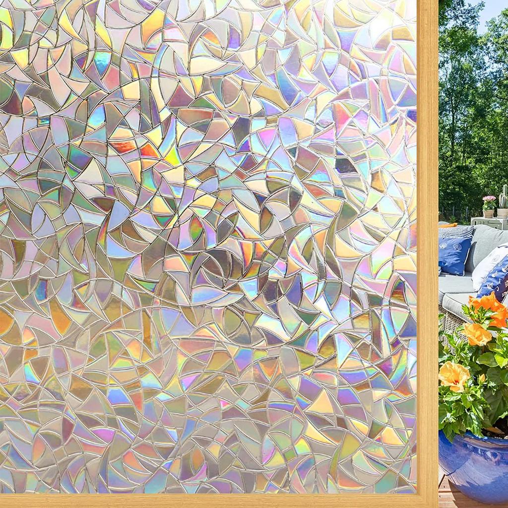 75/90 Cm Rainbow Window Privacy Film, Decorative Stained Glass Window Stickers, Static Cling Holographic No Glue Frosted Anti-UV