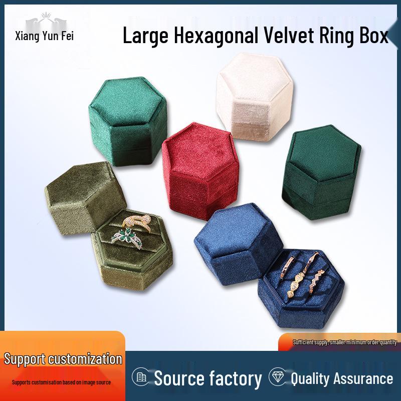 Personalized Velvet Hexagonal Jewelry Ring Box - Dustproof Gift Storage