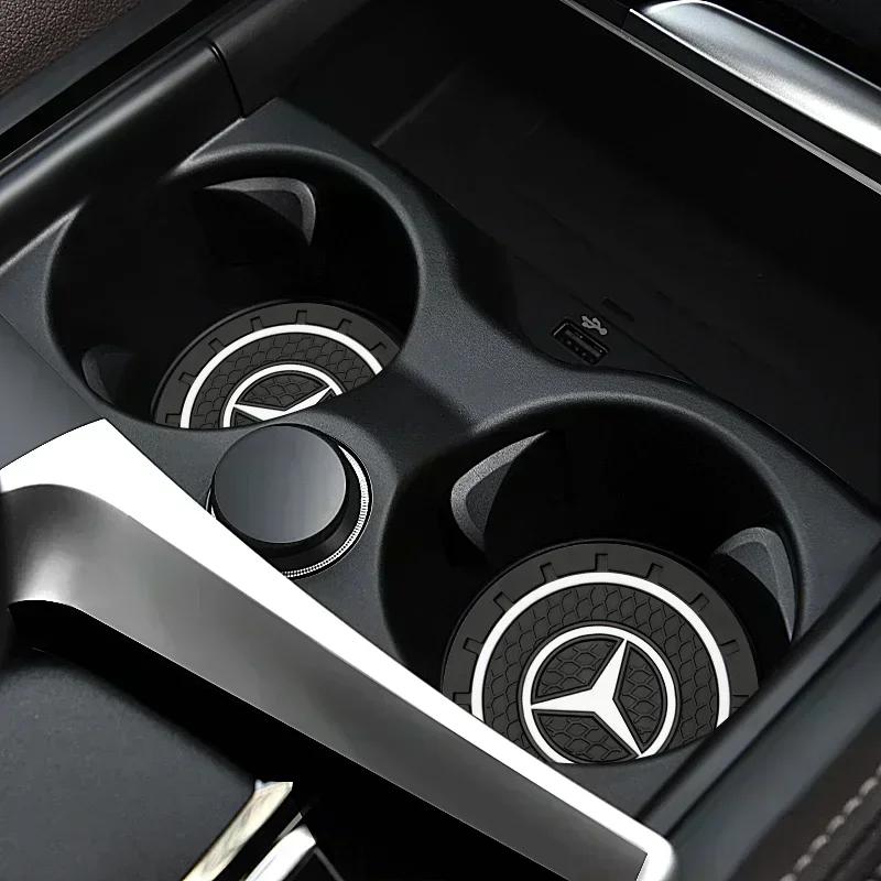 ESU5 2Pcs Car Waterproof Coaster Non Slip Water Cup Pad Mat For Mercedes Benz W203 W206 W220 W205 W211 W212 W201 W210 W108 Accessorie