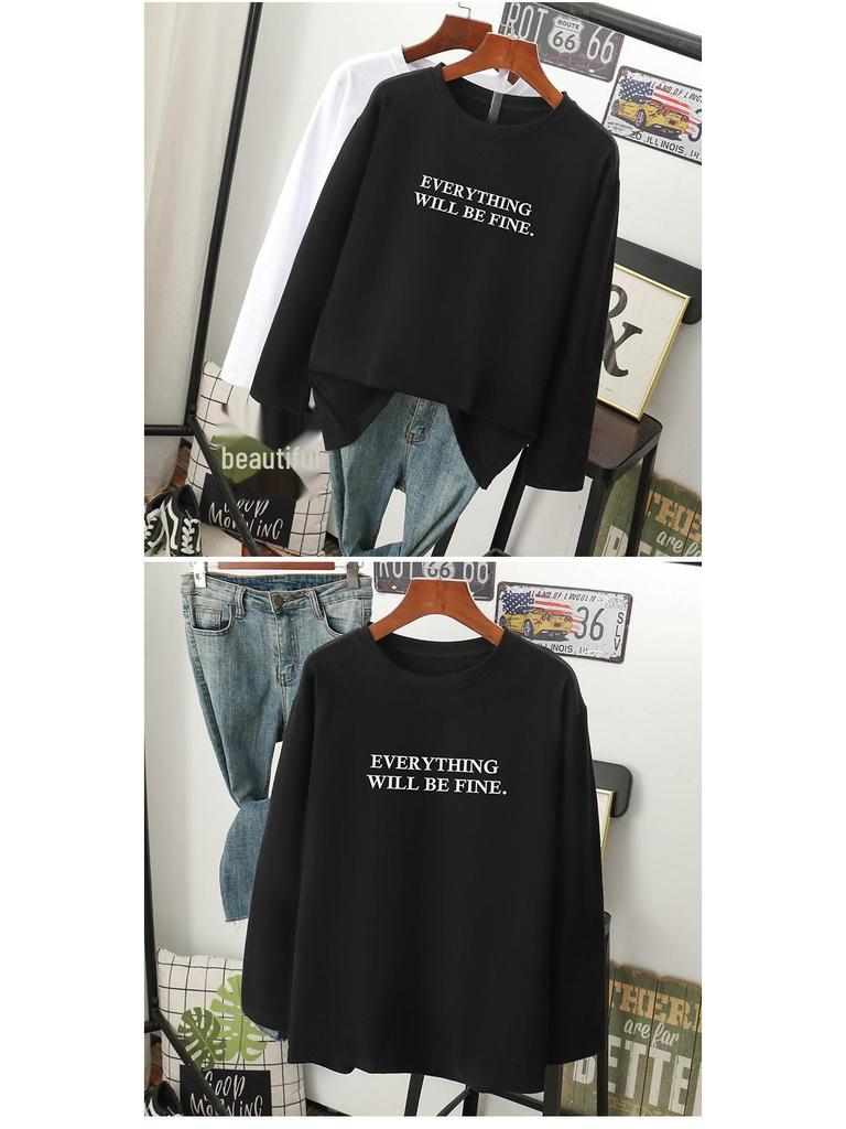 Женская свободная футболка с длинными рукавами из чистого хлопка — новинка сезона весна/осень 2024 г., утягивающий дизайн, закрывающий живот