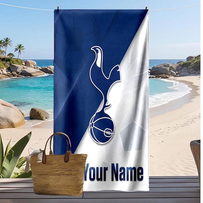 Tottenham Hotspur FC Personalized Printed Beach Towel Soccer Logo Support Custom Name Text Absorbent Towel For Sport Travel Special Gift
