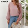 Women's Fashion Casual Spring Autumn Solid Color Print Long Sleeve V-Neck Blouses & Shirts