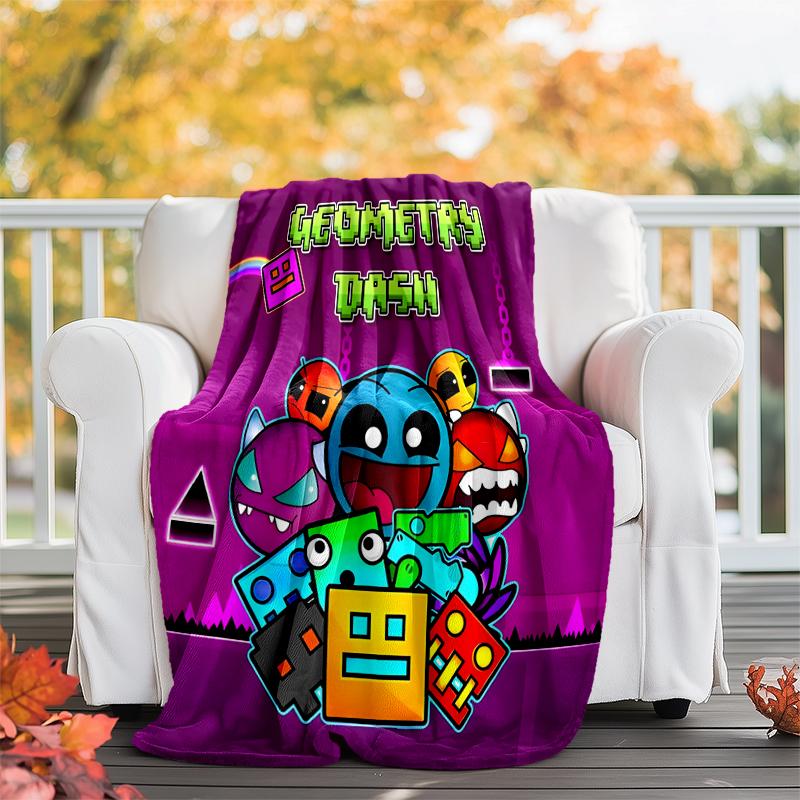 Geometry Dash Flannel Blanket Soft All-Season Throw, Design for Camping, Car Travel, Hiking Sofa, Bed, Office Perfect Gift for Parties