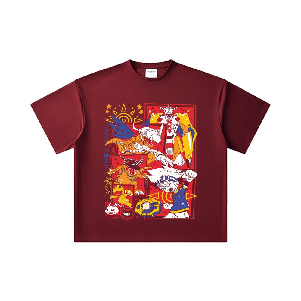 260 GSM Double Yarn 32 Count 100% Cotton Digimon V1 Agumon Print Unisex Heavy Cotton T Shirt