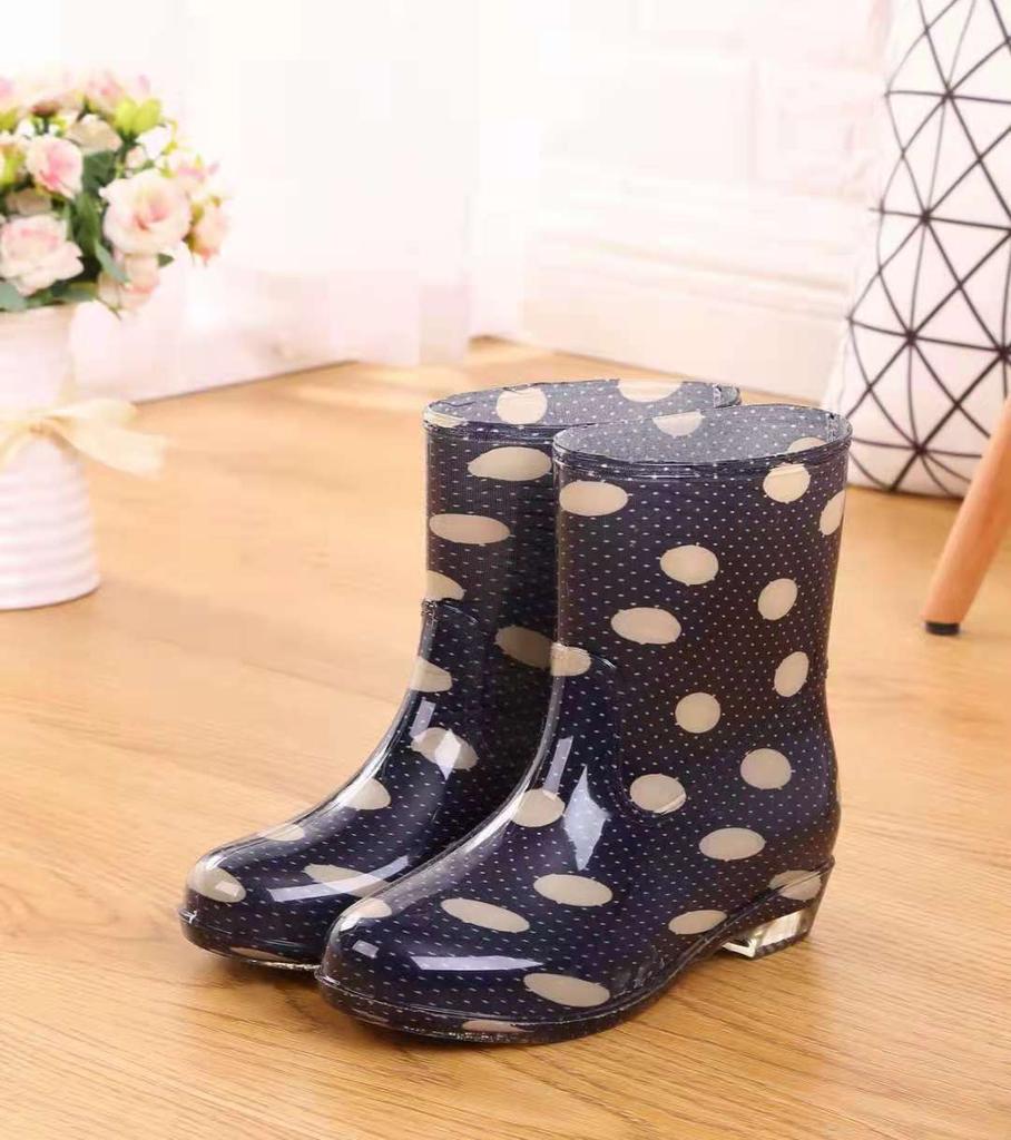 Print Rain Boots Women Waterproof Work Shoes for Girls Non Slip Anti Skip PVC Water Shoes Rainboots Mid-Calf Botas