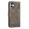 For iPhone 16 Case Lace Flowers PU Leather Flip Wallet Phone Cover - Grey