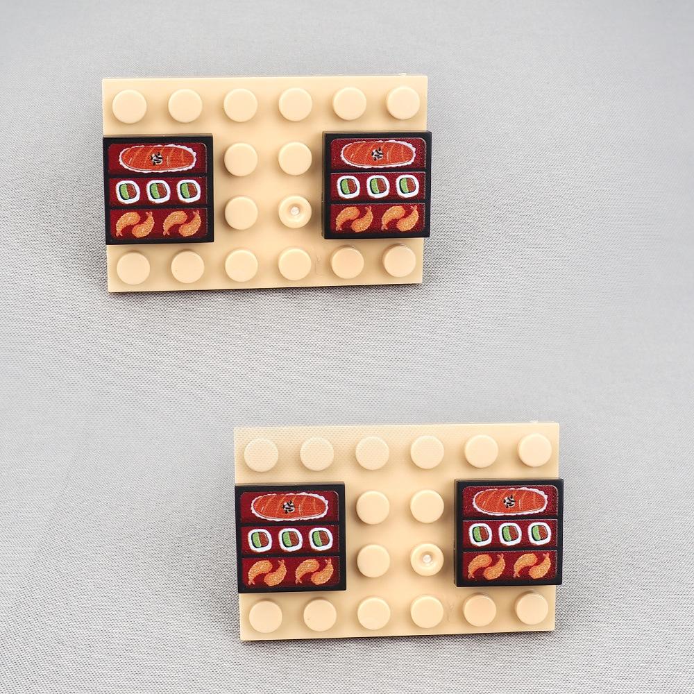 Non-Toxic Moc 10Pcs Printed 3068 2X2 Sushi Lunch Pattern Building Blocks Food Pay House Decoration Bricks Particle Toy Children Kid Gifts