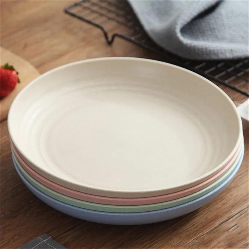 4 шт. Пшеничная соломенная тарелка, небьющиеся многоразовые тарелки, набор, идеальная обеденная посуда, тарелки для сбора костей, столовая посуда для домашней кухни