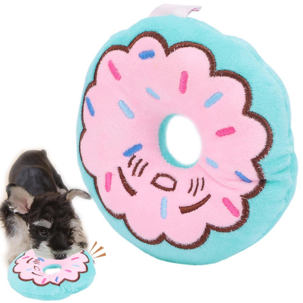 Plush Filled Donut Dog Toy Squeaker Inside Plush Pet Toy Food Shaped Dog Toy Daily Chewing