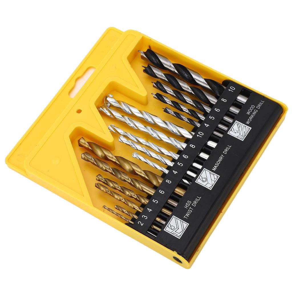 Набор из 16 спиральных сверл из быстрорежущей стали со спиральной канавкой и цилиндрическим хвостовиком для дерева и пластика