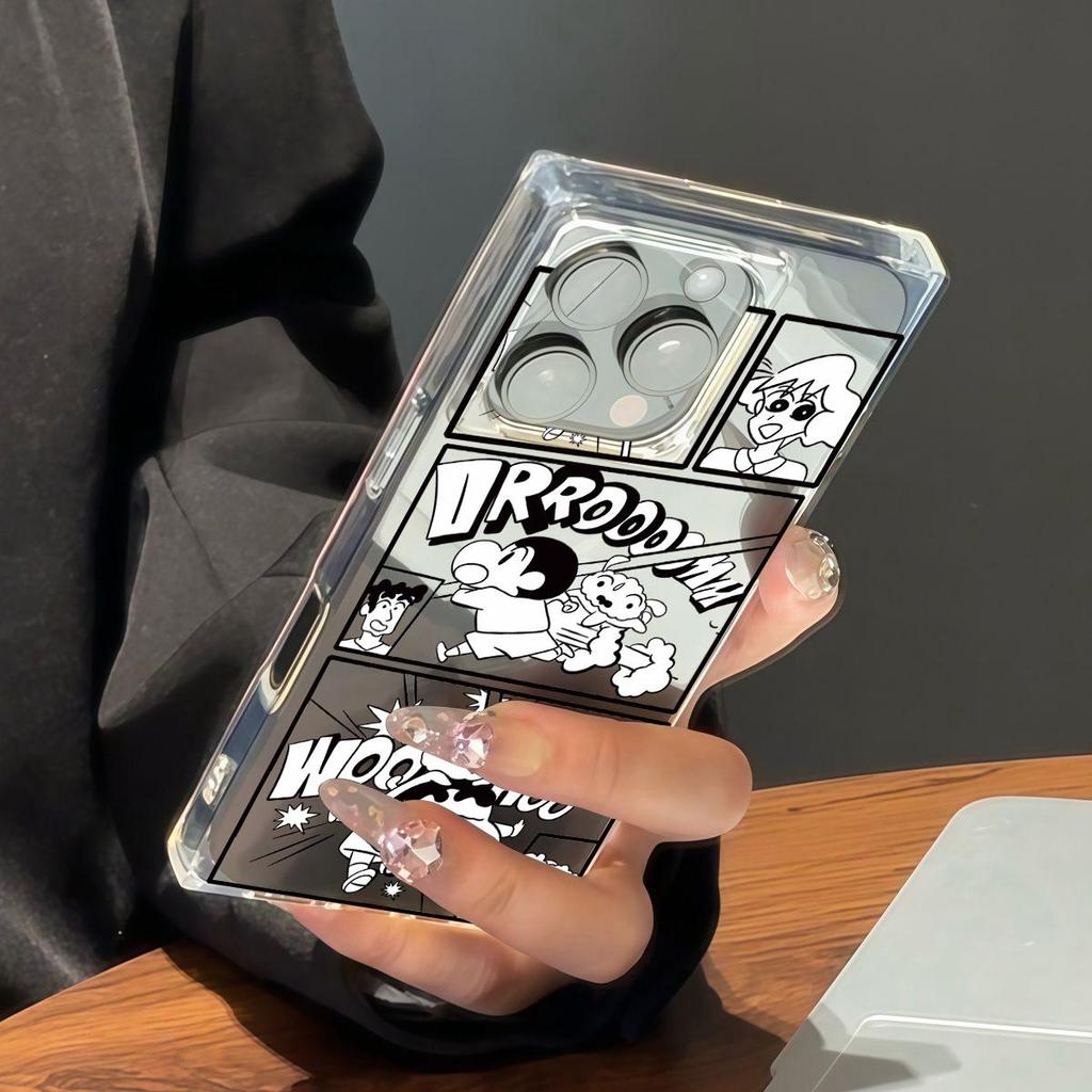 Прозрачный квадратный чехол-накладка для iPhone 14 Pro Max 13 11 12 16 ProMax 15 Plus, защита от окисления, мультяшный узор с Крейоном Шином