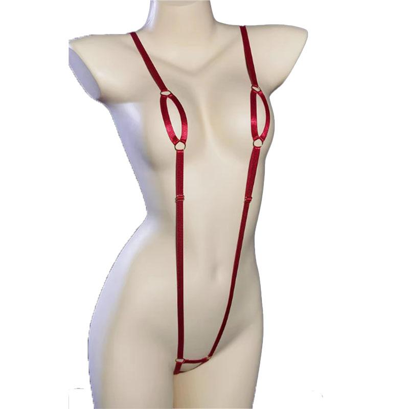 Sexy Micro Bikini Women Glossy PU Lingerie Erotic V-shaped Bodysuit Mini Underwear Cosplay Outfit