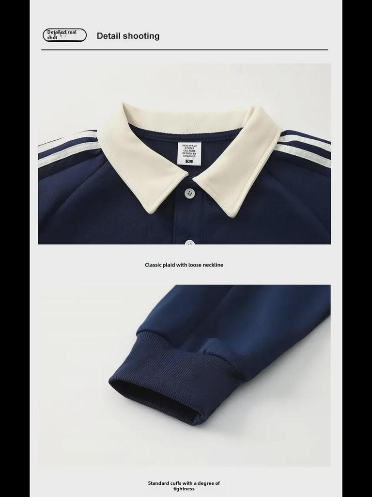 Полосатый свитер в стиле американского ретро-колледжа: Свободный крой, круглый вырез, длинный рукав, толстовка