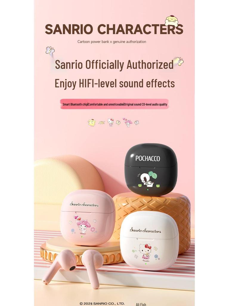 Hello Kitty Sanrio B03 Wireless Noise-Cancelling Earphones - Cute Cartoon Unisex Semi-In-Ear Bluetooth.