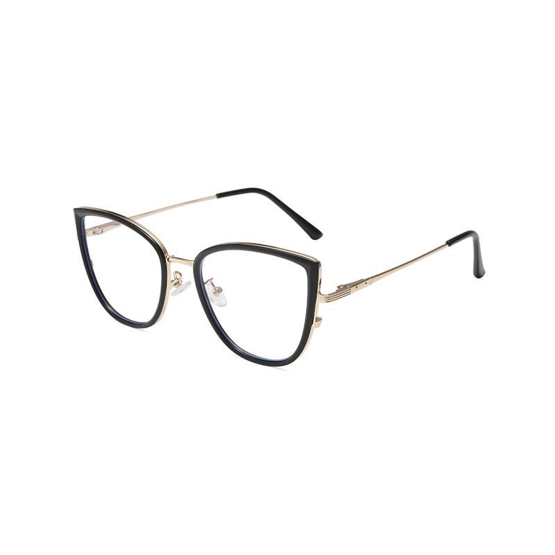 Bean-flower glasses frame with high-quality texture, fashionable cat-eye glasses for women's street style, anti-blue light, plain lenses, suitable