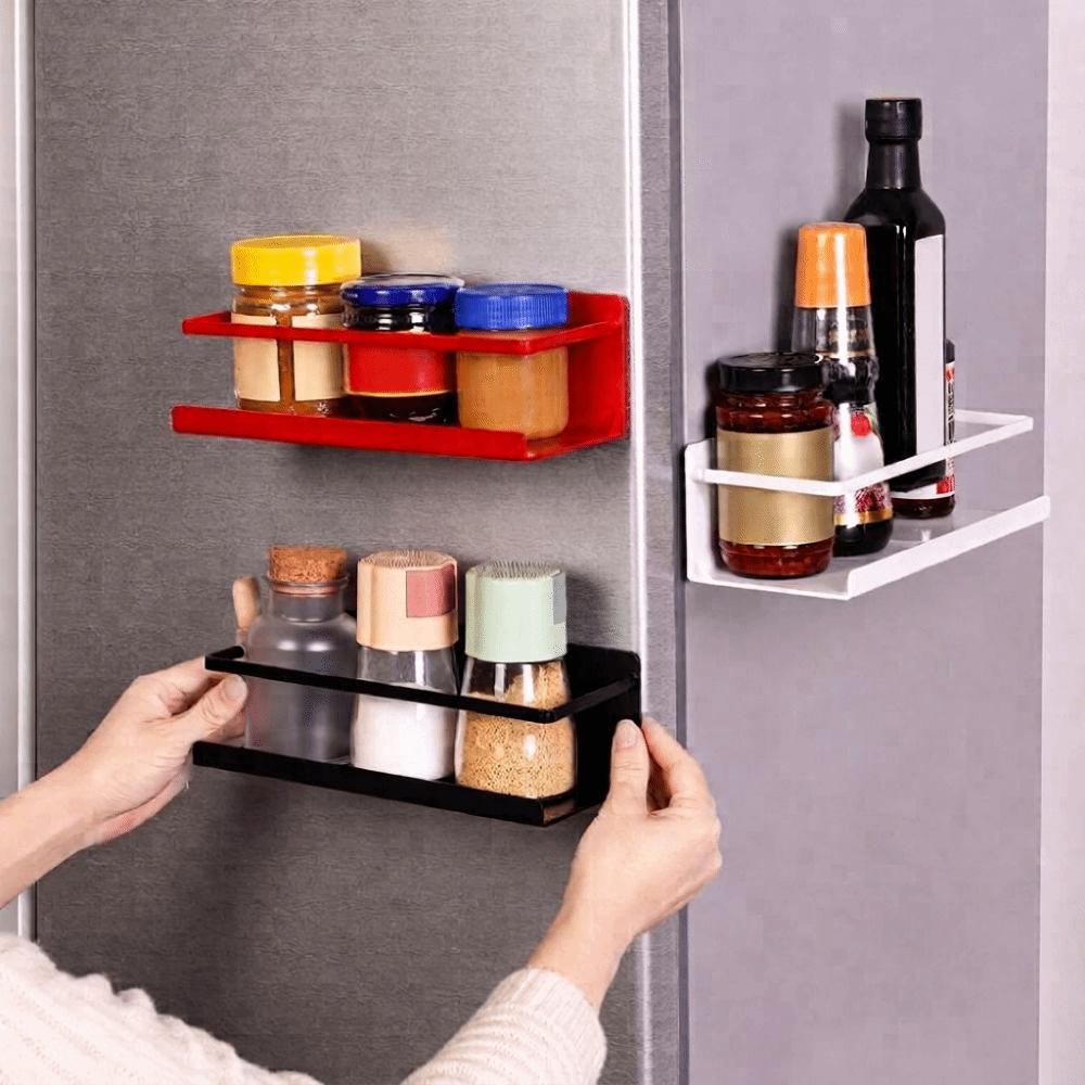 Wall Mounted Magnetic Refrigerator Shelf Space Saving Spice Storage Rack Kitchen