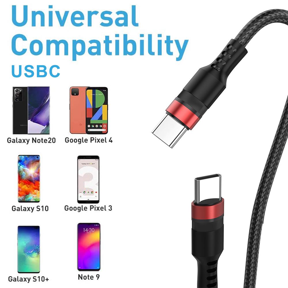 Nylon Braided Male to Male 3A Fast Charging Data Cable Type C Type C PD Charging USB Cable for Camera Computer 12-Month Warranty