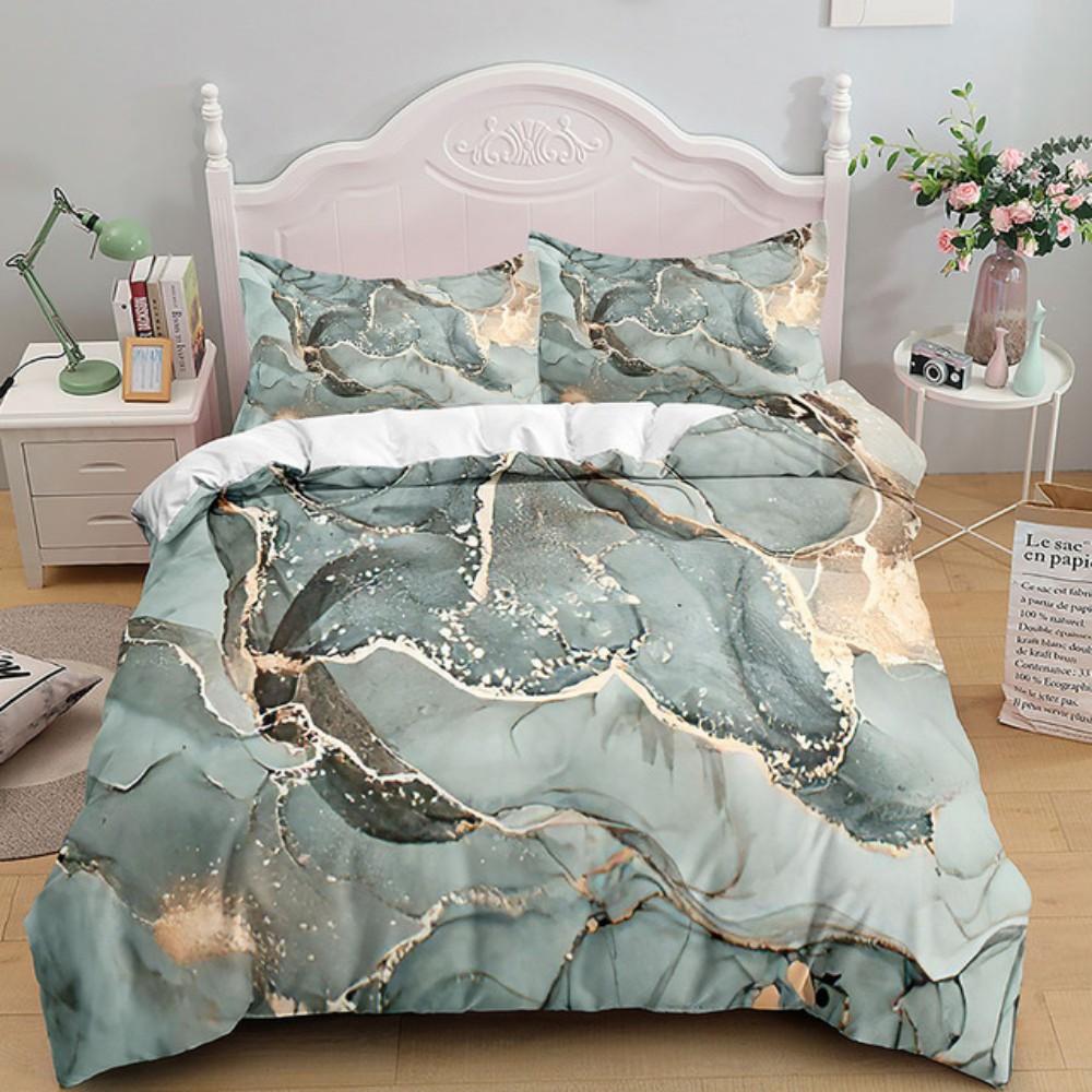 Luxury Black Marble Bedding Set 3D Duvet Cover Set Single Double Twin Full Size Teens Adults Bedclothes Soft Polyester Bed Linen