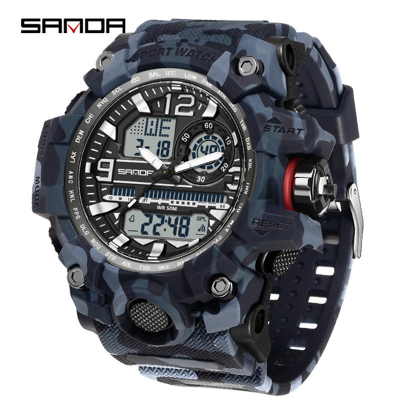 Sanda Молодежная Мода Светящиеся Водонепроницаемые Ударопрочные Будильник Мужские Часы
