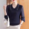 Xuexi Women's Autumn Knitted Lapel Long Sleeve Top