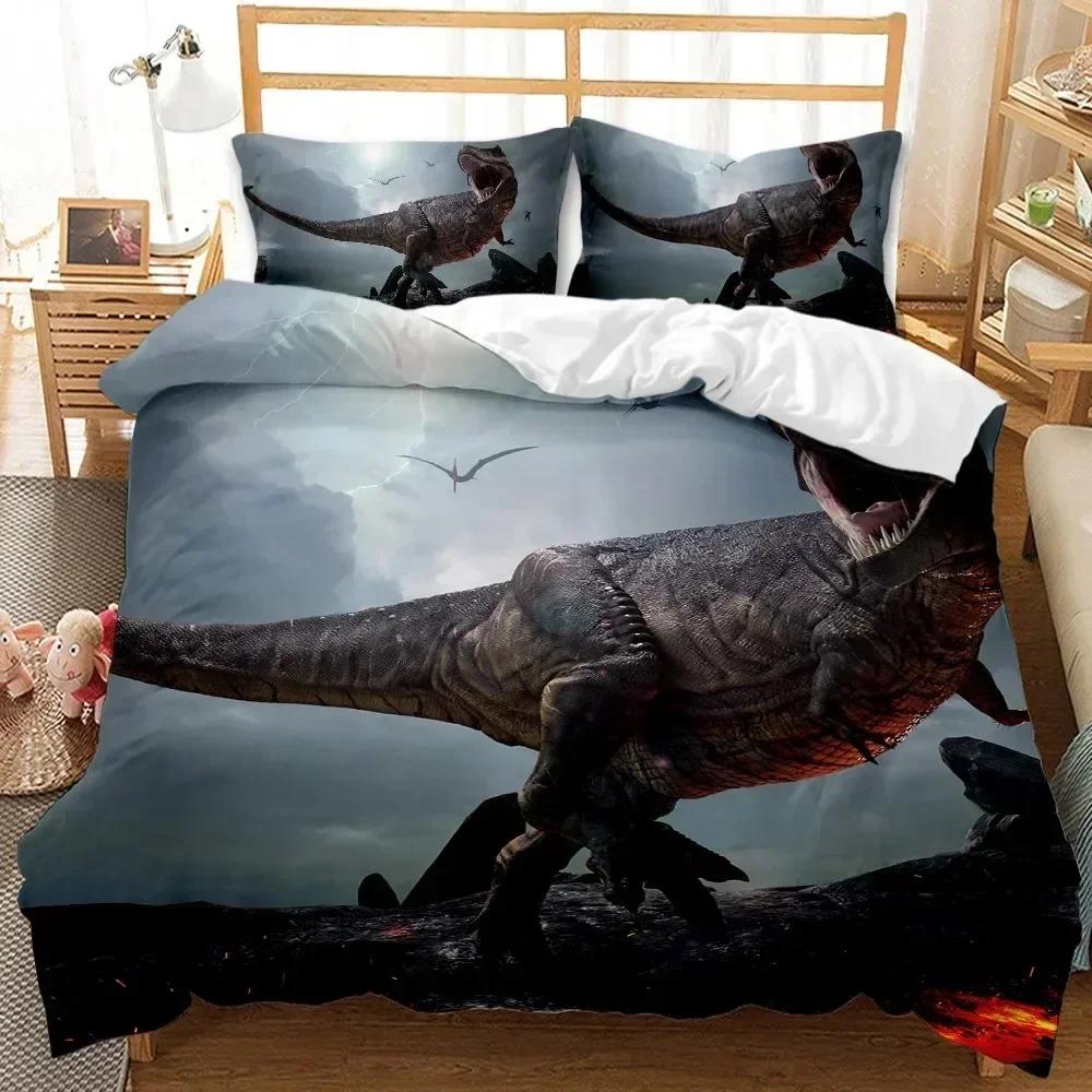 New Dinosaur Bedding Set Jurassic Age Tyrannosaurus Rex Duvet Cover Set Queen King Full Twin White Polyester For Quilt Cover