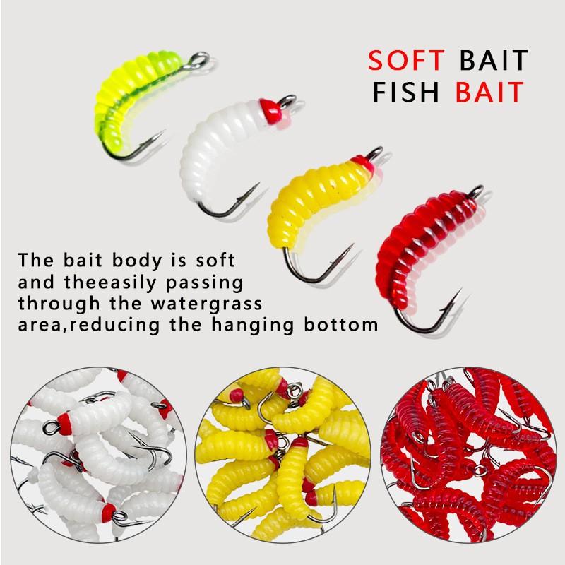 100pcs Soft Plastic Worm Fishing Lures Assorted Sizes Tail Curling Grub Baits Bass Pike Perch