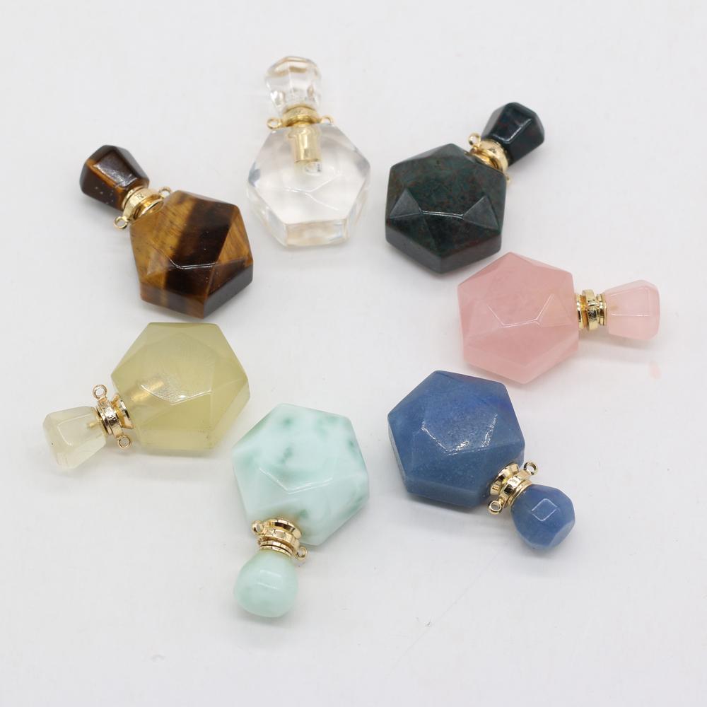 1Pc Unique Perfume Bottle Energy Natural Stone Pendant, Reiki Healing Crystal Charms for DIY Women Necklace Accessories - Jewelry Making Crafts Gifts