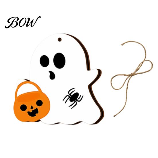 Halloween Party Supplies Ghost Wooden Hanging Sign with Hemp Rope, Cute Decorations Pendants for Home Wall Signs