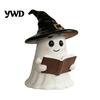 Kawaii Ghost Table Lamp Halloween Figurine with LED Light, Resin Witch Hat Statue Led Glowing Guitar/Book, Cute Luminous Sculpture for Home