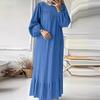 Spring and Autumn Women's Fashion Long Sleeve Vintage Solid Colour Ruffle Hem Long Dresses
