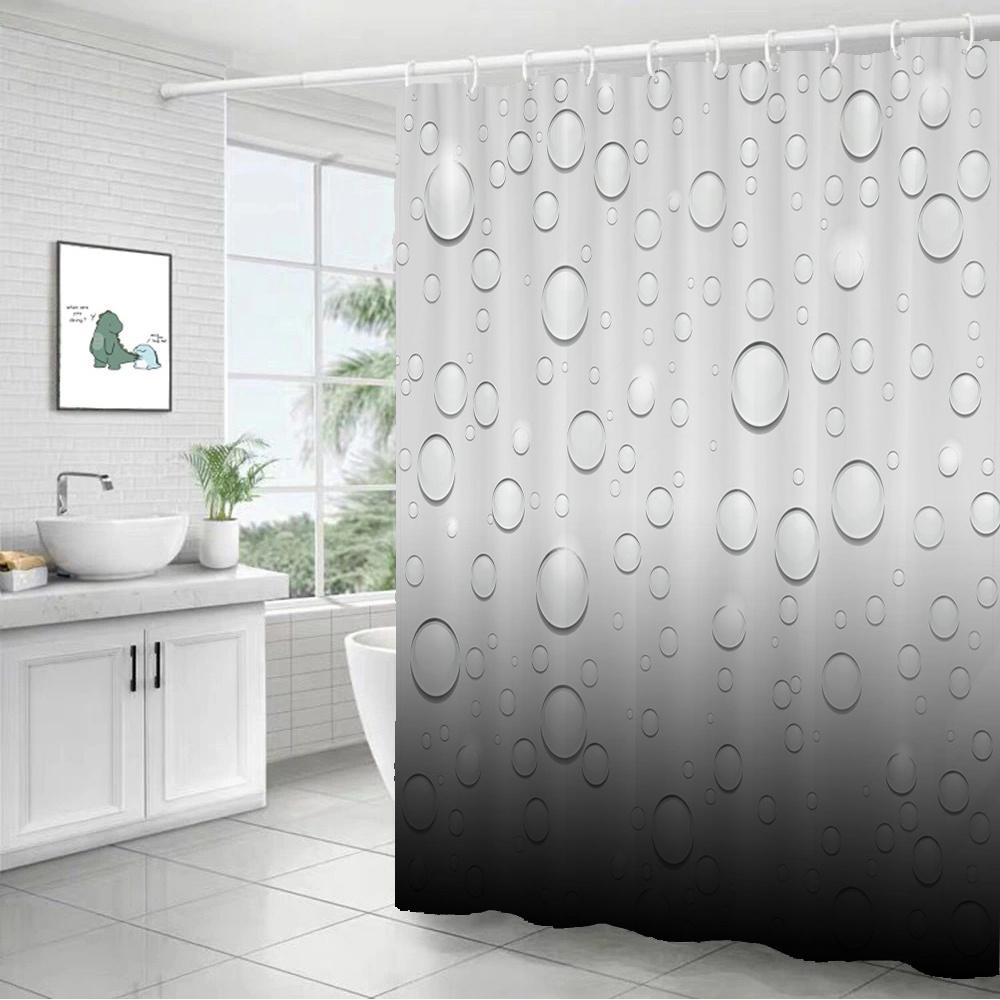 1pc Water Droplets Gradient Shower Curtain - Translucent Polyester, Light to Dark Gray Design with Realistic Water Effect, Machi