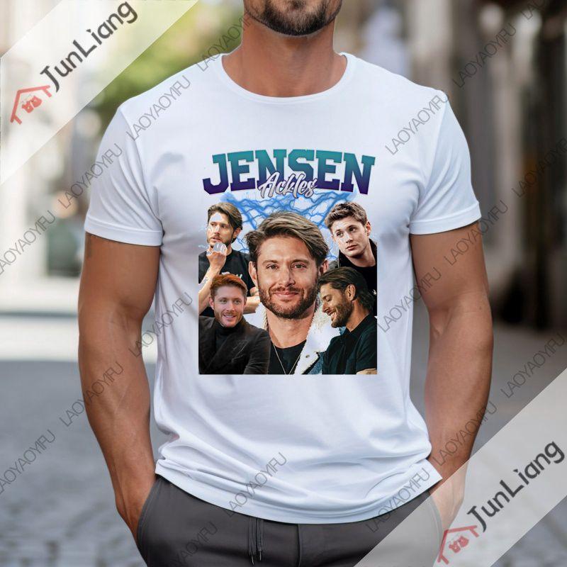 Jensen Ackles Mens Classic Unisex Cotton Tshirt Classic Tee Summer Short Sleeve Baggy Top Streetwear