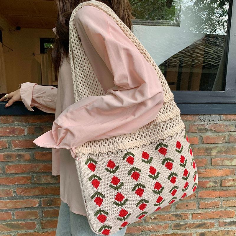 Knit Bag Vintage Mesh Hollowed Out Women's Shoulder Bag Woven Bag Tote