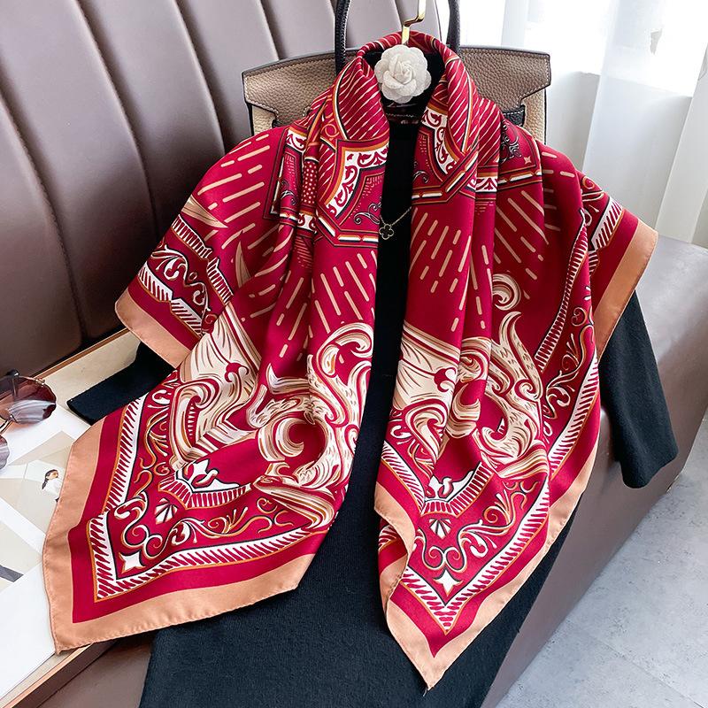 Design Twill Silk Square Scarf Women Luxury Brand Hijab Scarves Headband Foulard Ladies Shawl Wrap Echarpe Foulard Bandana
