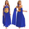 Women's Belly Dance Costume Set: Self-Tie Halter Crop Top with Built-In Briefs & Side Slit Chiffon Skirt + Removable Split Sleeves