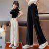 2024 Girls' Summer Ice Silk Straight-Leg Pants - Thin, Loose, Long-Leg Design for Big Kids