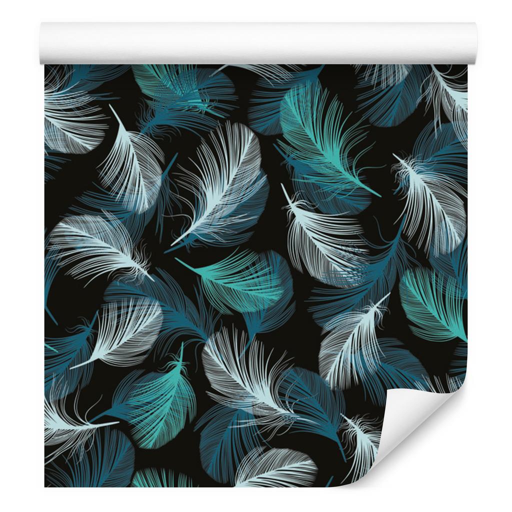Turquoise Feathers Wallpaper for the Background of the Living Room and Bedroom 50x1000