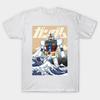 Men Black Print T-shirt Super Large TShirtGundam Kanagawa No-Cut Transfer Paper Print Cotton Tshirt