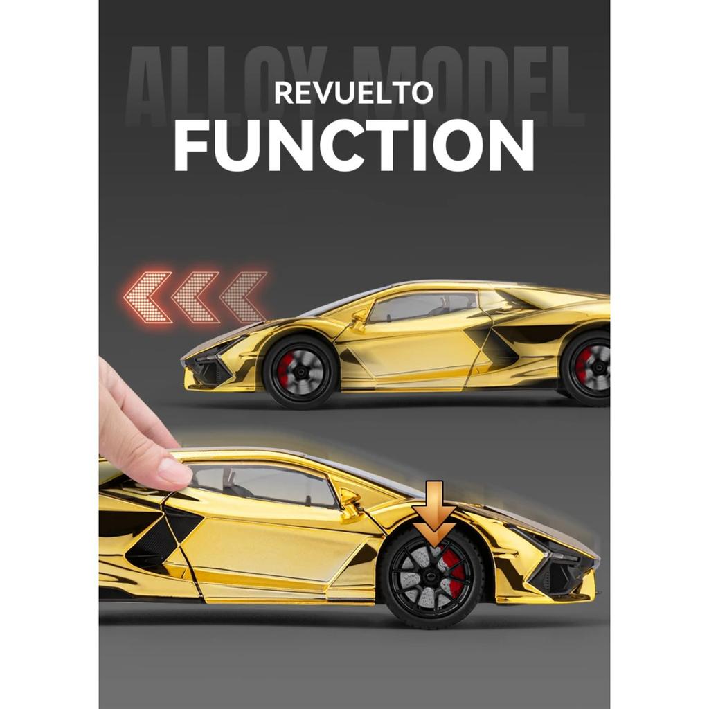 1/24 Lamborghini Revuelto Alloy Sports Car Model Diecast Metal Racing Electroplating Vehicles Car Model Sound Light with Spray Kids Toy Gift