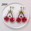 Versatile Daily Earrings 1 Pair Acrylic Cherry for Women, 2D Fruit Dangle Drop Gift Girls Friends with Spider Web And Bow, Punk Jewelry Halloween