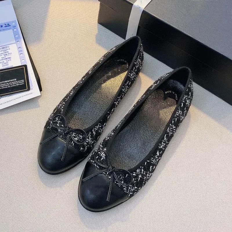 Весна 2024 года, новые женские балетки с круглым носком и бантом на плоской подошве, с закрытым носком