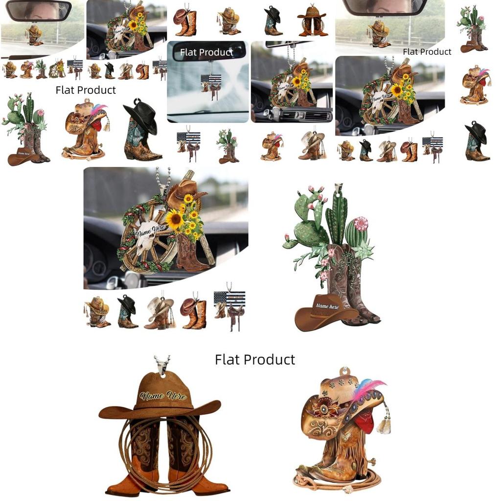 Customized Cowboy Boot And Hat Acrylic Hanging Decoration For Car Saddle Keychain Pendant Vintage Look