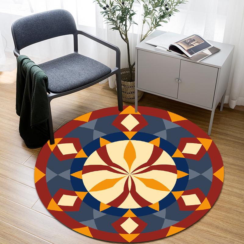 Room Floor Yoga Mat Carpet Ethnic Wind Round Carpet Living Room Decoration Home Children's Mat Kitchen Bathroom Anti-slip Mat
