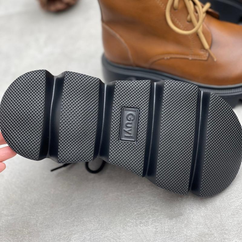 Johnature Ретро ботинки на толстой подошве с круглым носком, универсальные, из натуральной кожи, женские