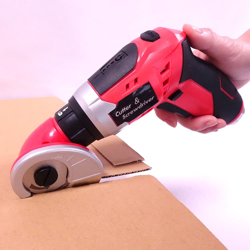 Беспроводной электрический резак с аккумулятором, толщина реза 3WAY, использование 2WAY, многофункциональный резак для картона SE0004, красный [Smile] и драйвер,